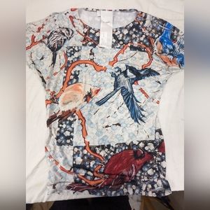 Le Galeriste NWT Vibrant Bird Graphics Blouse Small
